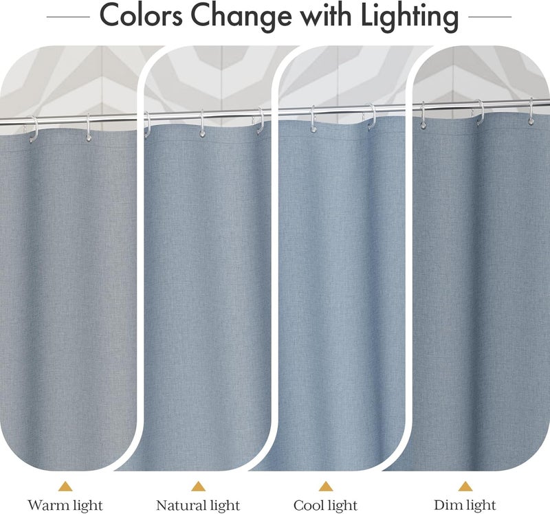 AmazerBath Blue Boho Shower Curtain with Tassels, Farmhouse Shower Curtains for Bathroom, Faux Linen Shower Curtain Rustic with Hooks, Vintage Shower Curtain Set, 72x72 Inches - Image 5